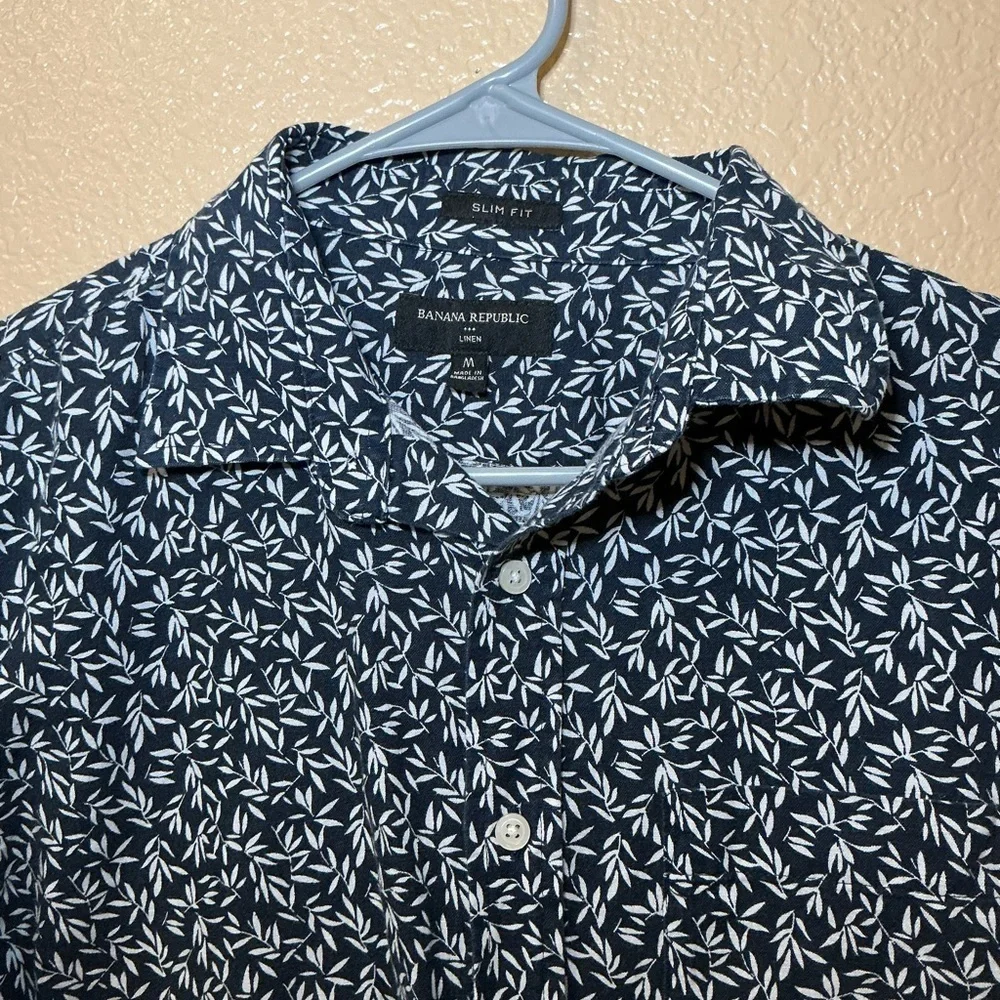 Banana Republic Dark Blue Leaf Print Shirt
